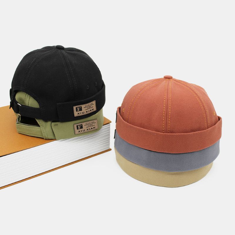 Hombres Algodón Patrón De Letras Patchwork Hip-hop Ajustable Retro Casual Gorra De Propietario Gorro Sin Ala Gorro De Calavera