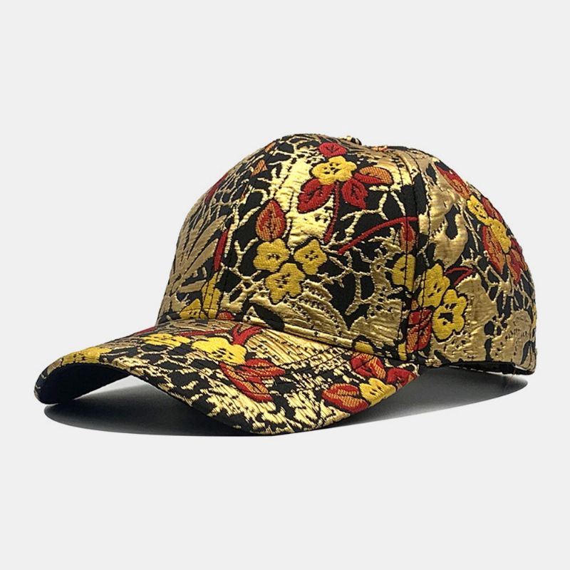 Hombres Algodón Patrón De Superposición Floral Colorido Casual Gold-line Sombrero De Béisbol Con Sombrilla