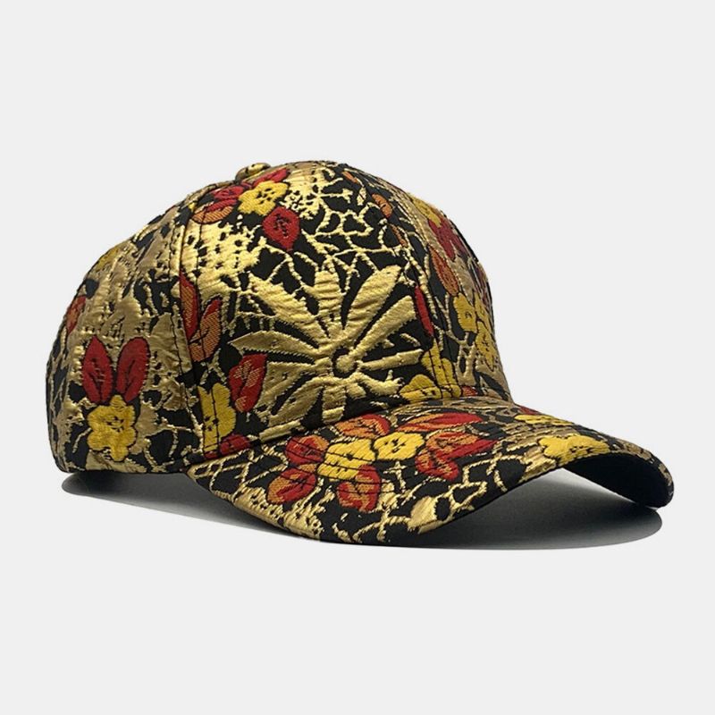 Hombres Algodón Patrón De Superposición Floral Colorido Casual Gold-line Sombrero De Béisbol Con Sombrilla