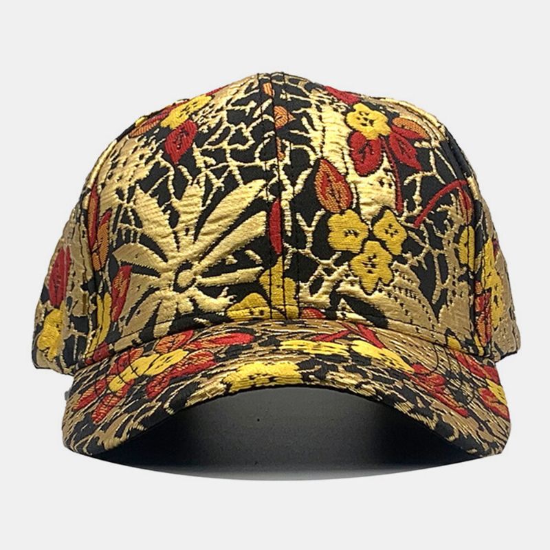 Hombres Algodón Patrón De Superposición Floral Colorido Casual Gold-line Sombrero De Béisbol Con Sombrilla