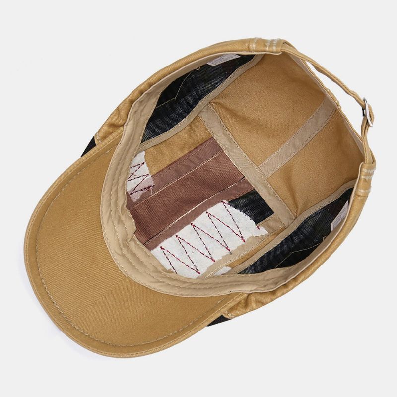 Hombres Algodón Sutura De La Mano Malla Transpirable Casual Sombrilla Boina Gorra Sombrero Plano