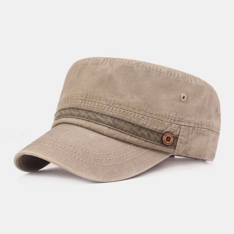 Hombres Botones Lavados De Algodón Decoración Casual Gorra Con Visera Ajustable Sombrero Plano