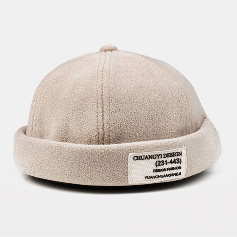 Hombres Cachemira Color Sólido Carta Paño Palo Crimpado Ajustable Casual Sombrilla Beanie Gorra De Propietario