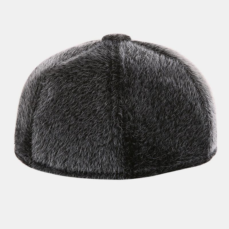 Hombres Casual Exterior Cálido Color Sólido Protección Para Los Oídos Faux Mink Hair Forward Hat Sombrero De Boina