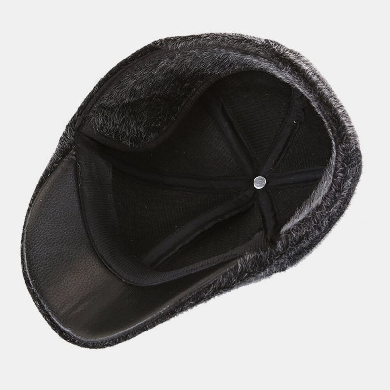 Hombres Casual Exterior Cálido Color Sólido Protección Para Los Oídos Faux Mink Hair Forward Hat Sombrero De Boina