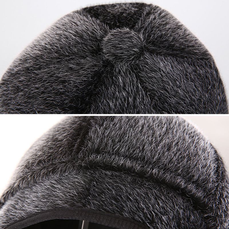 Hombres Casual Exterior Cálido Color Sólido Protección Para Los Oídos Faux Mink Hair Forward Hat Sombrero De Boina