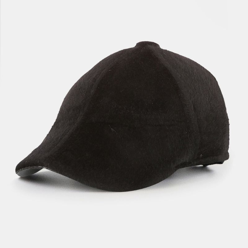 Hombres Casual Exterior Cálido Color Sólido Protección Para Los Oídos Faux Mink Hair Forward Hat Sombrero De Boina