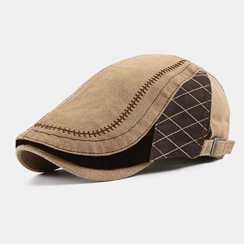 Hombres Color A Juego Sutura De La Mano Ajustable Casual Sombrilla Boina Gorra Sombrero Plano