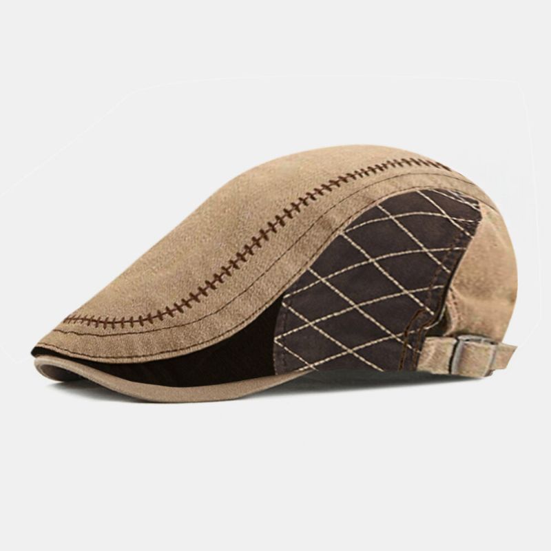 Hombres Color A Juego Sutura De La Mano Ajustable Casual Sombrilla Boina Gorra Sombrero Plano