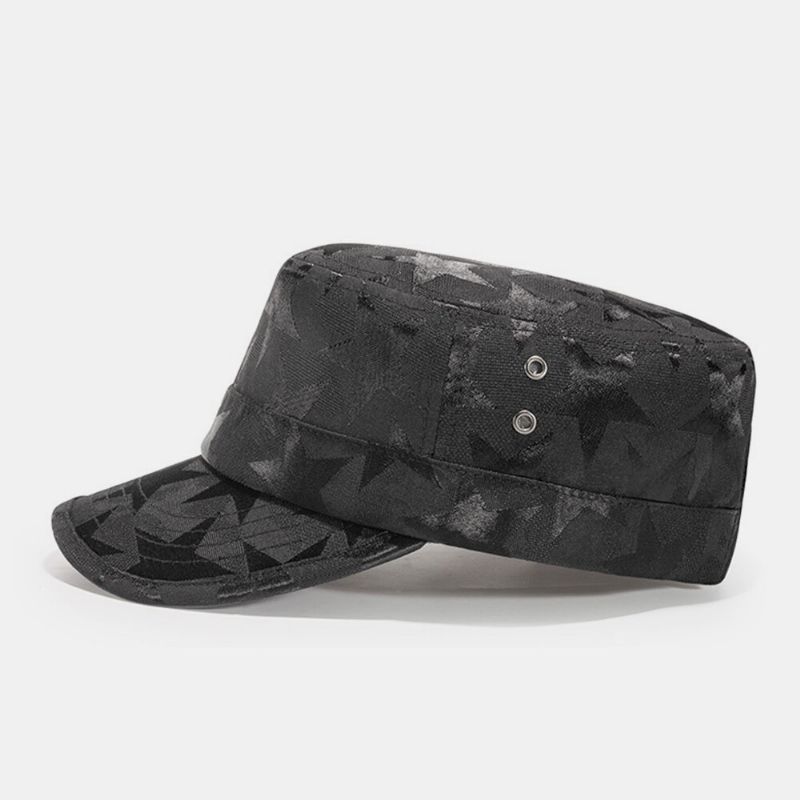 Hombres Color Sólido Patrón De Estrella De Cinco Puntas Sombrilla Informal Al Aire Libre Gorra Militar Sombrero Plano