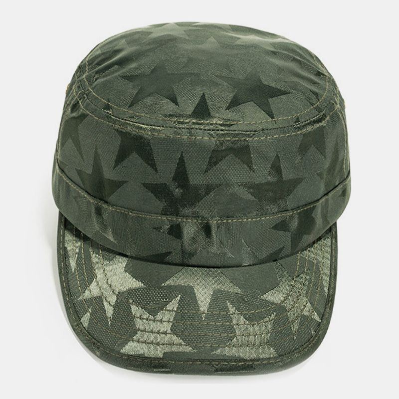 Hombres Color Sólido Patrón De Estrella De Cinco Puntas Sombrilla Informal Al Aire Libre Gorra Militar Sombrero Plano