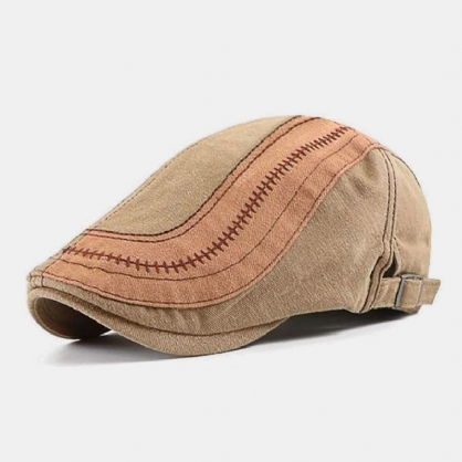 Hombres Color Sólido Sutura De La Mano Ajustable Casual Sombrilla Boina Gorra Sombrero Plano