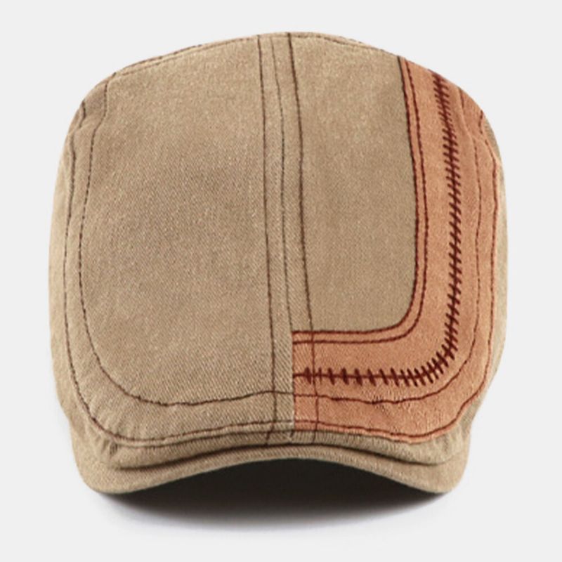 Hombres Color Sólido Sutura De La Mano Ajustable Casual Sombrilla Boina Gorra Sombrero Plano