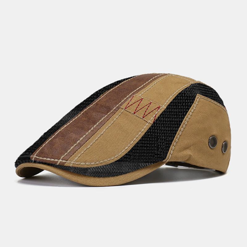 Hombres Color Sólido Sutura De La Mano Malla Transpirable Ajustable Casual Sombrilla Boina Gorra Plana