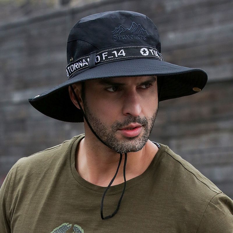 Hombres Con Letras Bordadas Para Pesca Al Aire Libre Impermeables De Secado Rápido Visera Anti-uv Sombreros Malla Transpirable Sombrero De Cubo