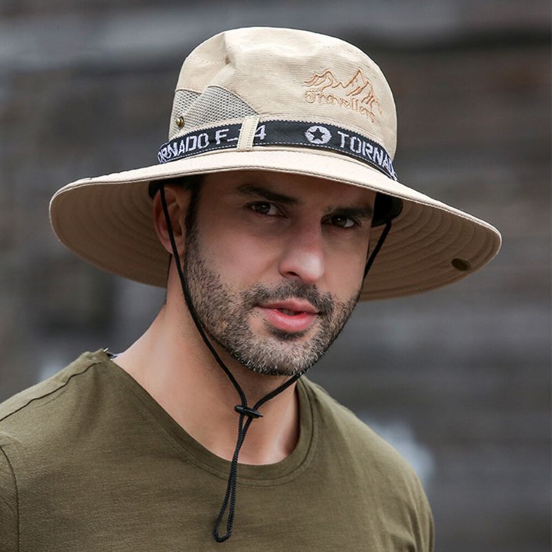 Hombres Con Letras Bordadas Para Pesca Al Aire Libre Impermeables De Secado Rápido Visera Anti-uv Sombreros Malla Transpirable Sombrero De Cubo