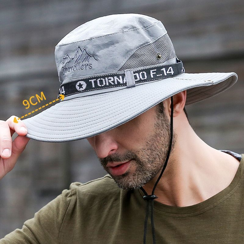 Hombres Con Letras Bordadas Para Pesca Al Aire Libre Impermeables De Secado Rápido Visera Anti-uv Sombreros Malla Transpirable Sombrero De Cubo