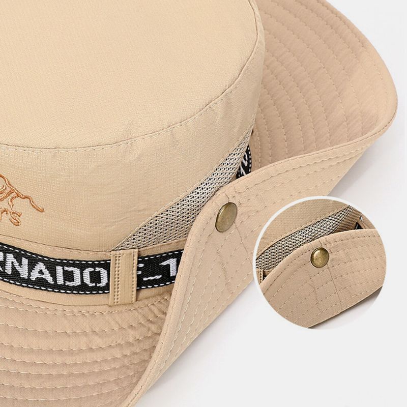 Hombres Con Letras Bordadas Para Pesca Al Aire Libre Impermeables De Secado Rápido Visera Anti-uv Sombreros Malla Transpirable Sombrero De Cubo