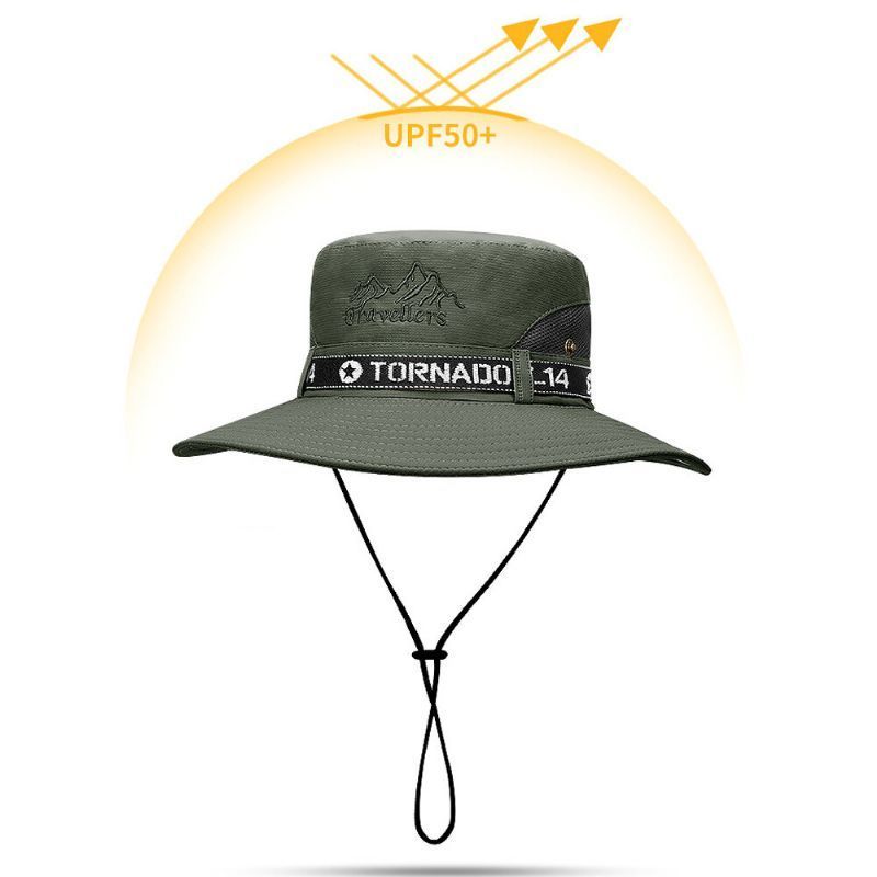 Hombres Con Letras Bordadas Para Pesca Al Aire Libre Impermeables De Secado Rápido Visera Anti-uv Sombreros Malla Transpirable Sombrero De Cubo