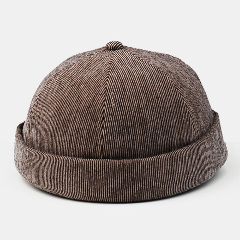 Hombres Corduroy Crimping Color Sólido Ajustable Protección Solar Calidez Beanie Landlord Cap Skull Cap