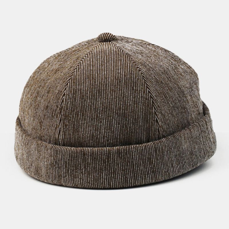 Hombres Corduroy Crimping Color Sólido Ajustable Protección Solar Calidez Beanie Landlord Cap Skull Cap