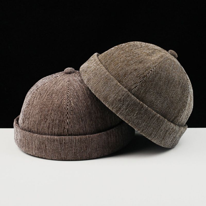 Hombres Corduroy Crimping Color Sólido Ajustable Protección Solar Calidez Beanie Landlord Cap Skull Cap