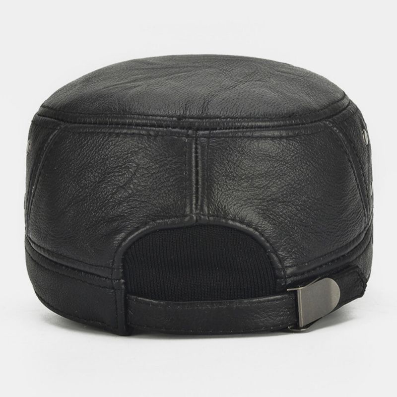 Hombres De Cuero Genuino Cálido Retro Orejeras Protección Papá Sombrero Sombrero Militar Gorra Con Visera