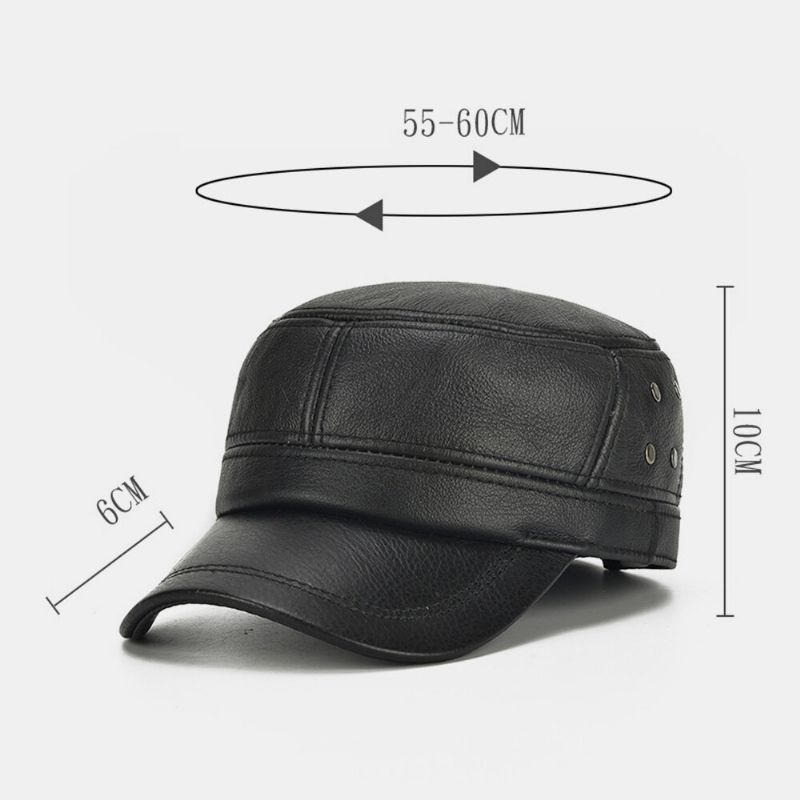 Hombres De Cuero Genuino Cálido Retro Orejeras Protección Papá Sombrero Sombrero Militar Gorra Con Visera