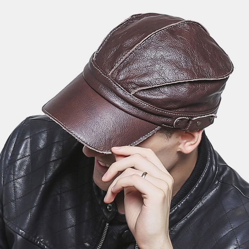 Hombres De Cuero Genuino Moda Casual Rayas Patrón Street Trend Sunvisor Sombrero De Béisbol