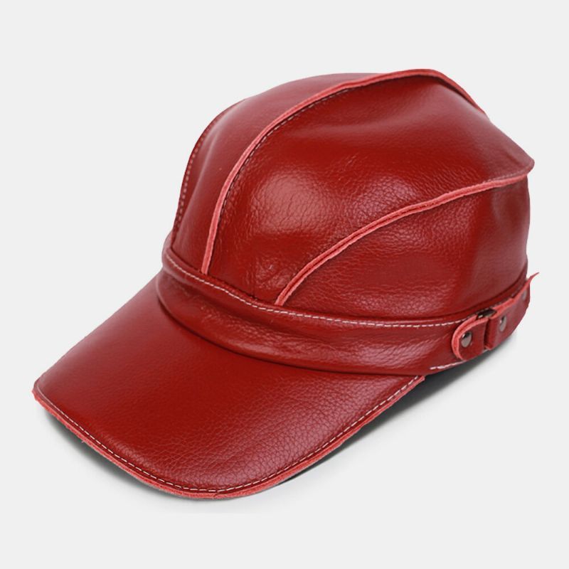 Hombres De Cuero Genuino Moda Casual Rayas Patrón Street Trend Sunvisor Sombrero De Béisbol