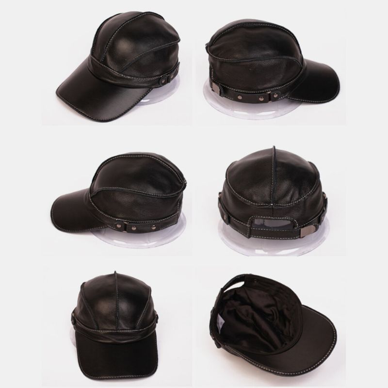 Hombres De Cuero Genuino Moda Casual Rayas Patrón Street Trend Sunvisor Sombrero De Béisbol