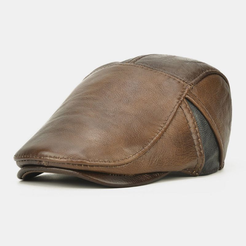 Hombres De Cuero Genuino Vintage Clásico Casual Sunvisor Sombrero De Béisbol Sombrero De Boina