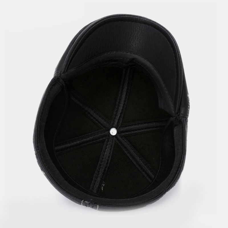 Hombres De Cuero De Imitación Mantener Caliente Protección Para Los Oídos Color Sólido Retro Casual Forward Hat Sombrero De Boina