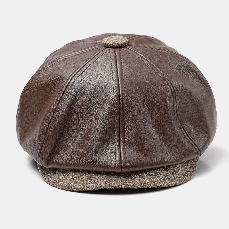 Hombres De Cuero De Imitación Retro Casual Color Sólido Protección Para Los Oídos Sombrero Delantero Sombrero Octogonal Boina Gorra