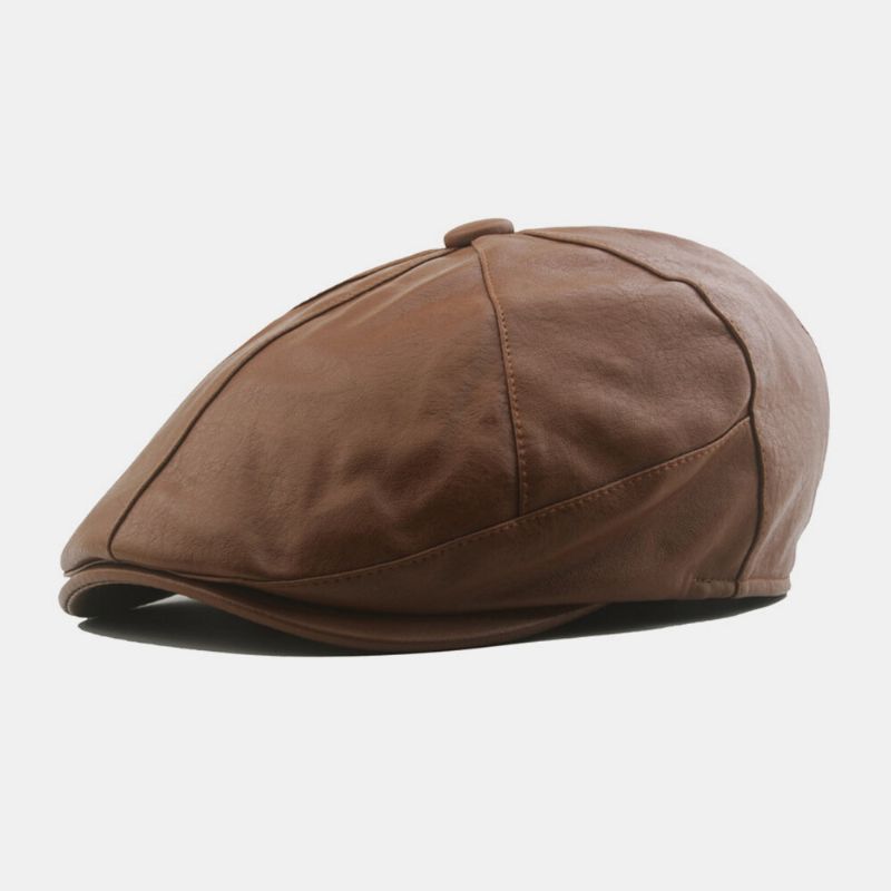 Hombres De Cuero De Imitación Retro Patchwork Newsboy Hat Forward Hat Beret Hat