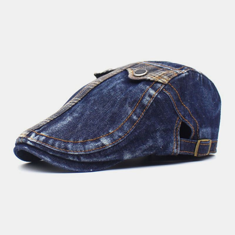 Hombres Denim Dos Bolsillos Decoración Retro Exterior Sombrilla Adelante Sombrero Boina Sombrero Sombrero Plano