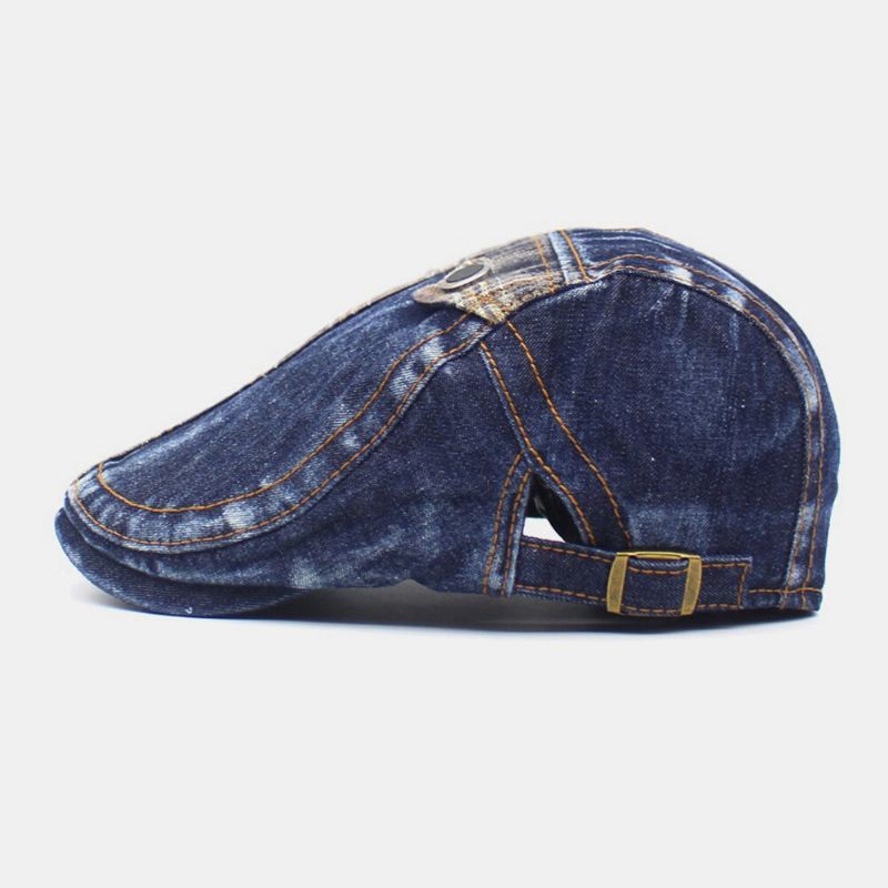 Hombres Denim Dos Bolsillos Decoración Retro Exterior Sombrilla Adelante Sombrero Boina Sombrero Sombrero Plano