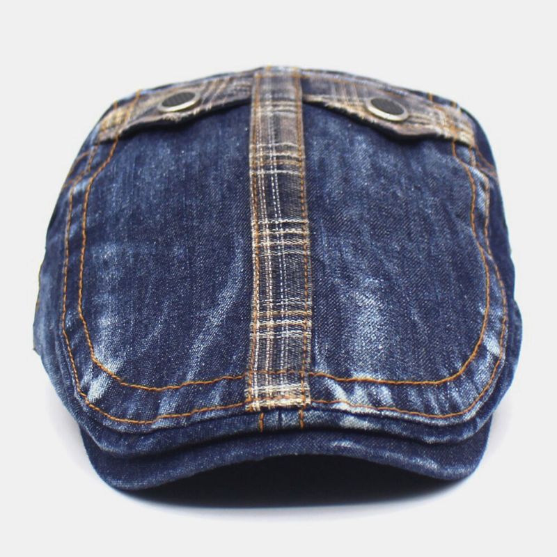 Hombres Denim Dos Bolsillos Decoración Retro Exterior Sombrilla Adelante Sombrero Boina Sombrero Sombrero Plano