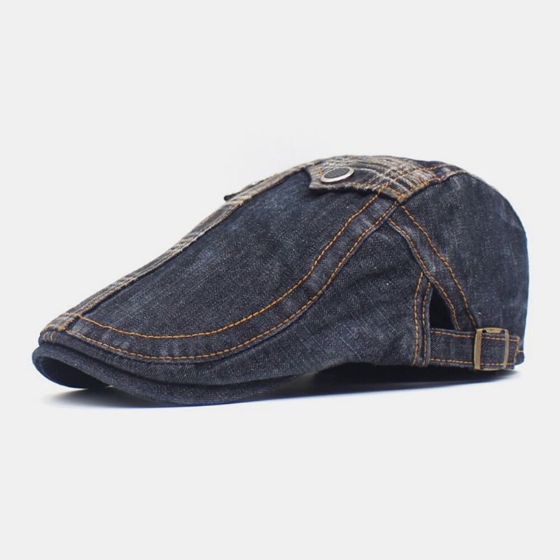 Hombres Denim Dos Bolsillos Decoración Retro Exterior Sombrilla Adelante Sombrero Boina Sombrero Sombrero Plano