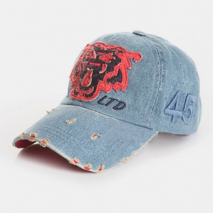 Hombres Denim Made-old Tiger Pattern Casual Young Baseball Hat Gorra Con Visera