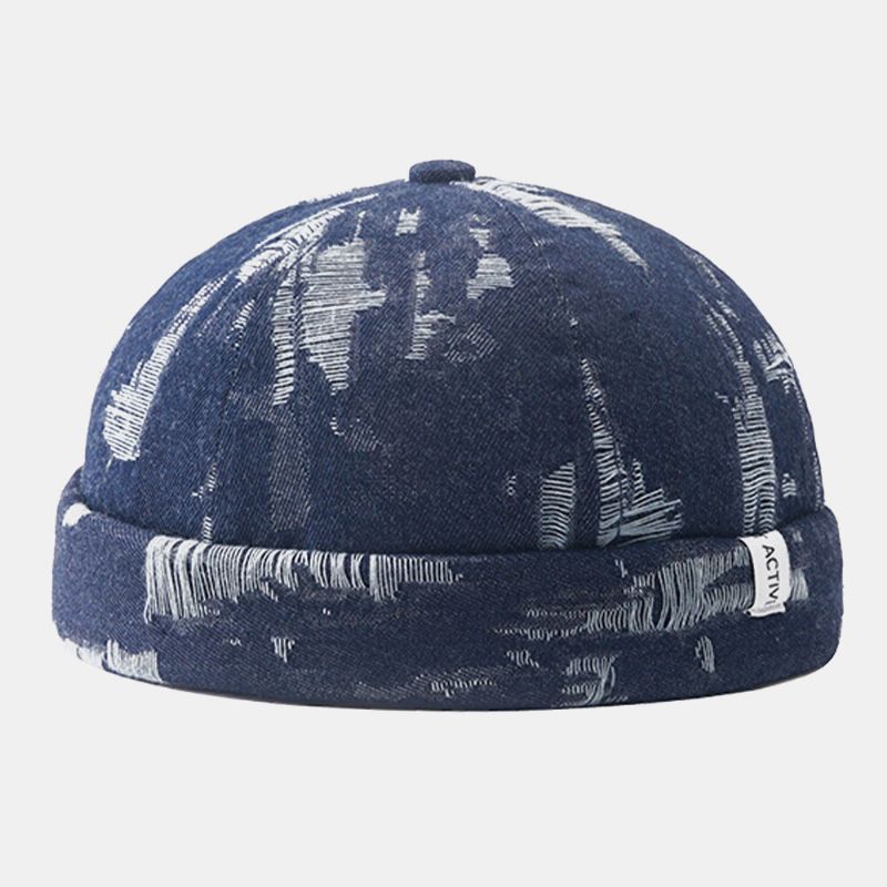 Hombres Denim Make-old Hole Street Hip-hop Gorro Sin Ala Gorra De Propietario Gorra De Calavera