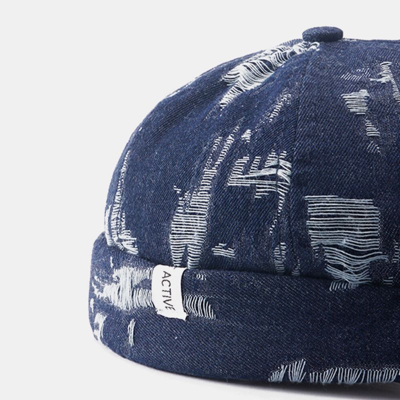 Hombres Denim Make-old Hole Street Hip-hop Gorro Sin Ala Gorra De Propietario Gorra De Calavera