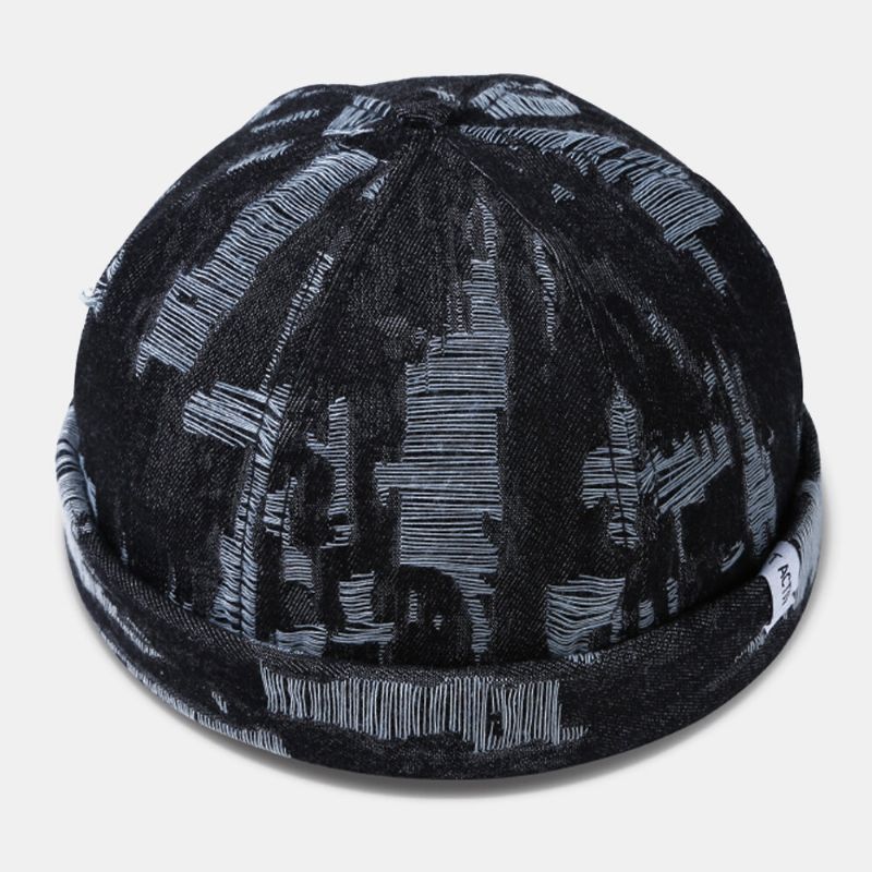 Hombres Denim Make-old Hole Street Hip-hop Gorro Sin Ala Gorra De Propietario Gorra De Calavera