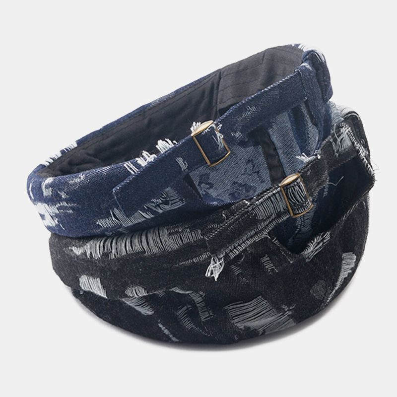 Hombres Denim Make-old Hole Street Hip-hop Gorro Sin Ala Gorra De Propietario Gorra De Calavera