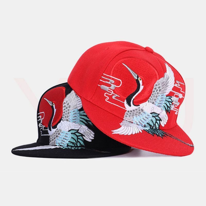 Hombres Estilo Chino Bordado Patrón De Grúa Hip-hop Sombrero De Béisbol Snapback De Ala Plana Informal