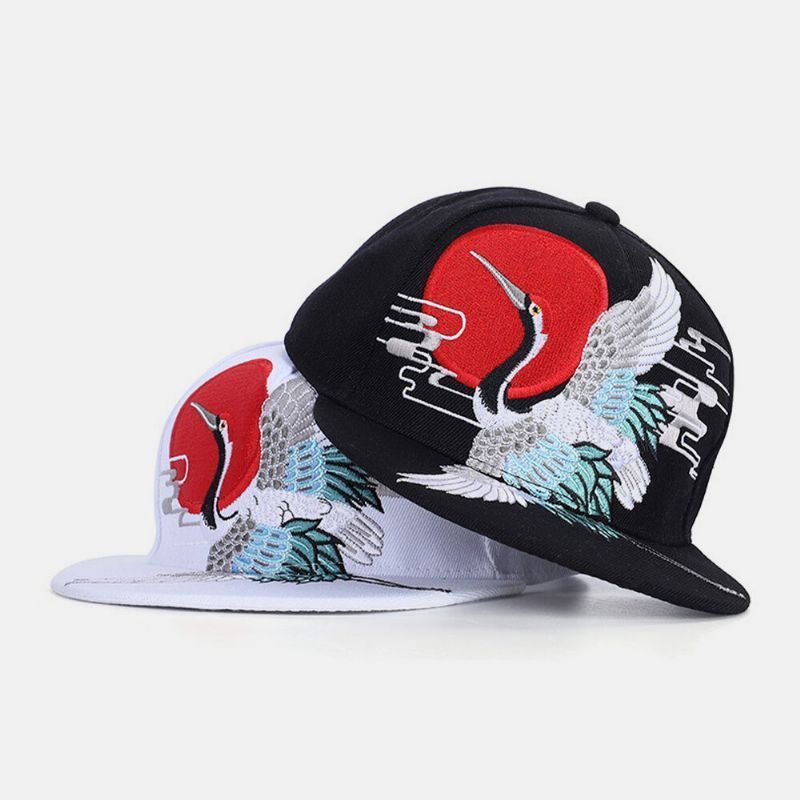 Hombres Estilo Chino Bordado Patrón De Grúa Hip-hop Sombrero De Béisbol Snapback De Ala Plana Informal