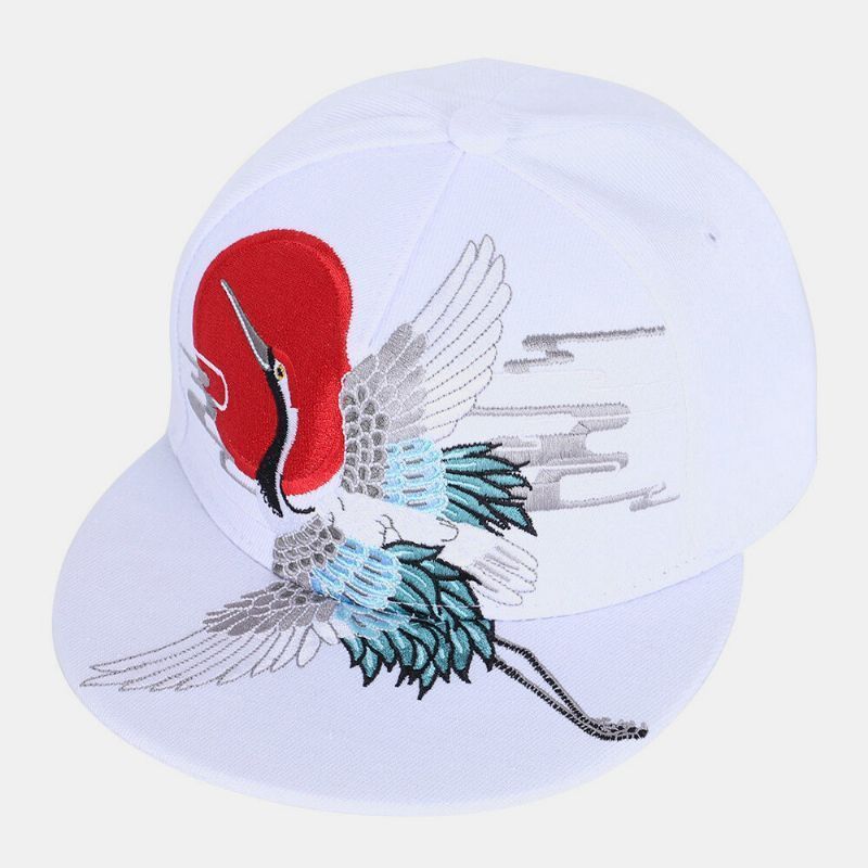 Hombres Estilo Chino Bordado Patrón De Grúa Hip-hop Sombrero De Béisbol Snapback De Ala Plana Informal