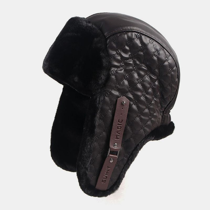 Hombres Faux Leather Grueso Cálido Lateral Orejeras Protección Ushanka Hat Trapper Hat Bomber Hat