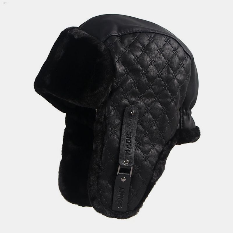 Hombres Faux Leather Grueso Cálido Lateral Orejeras Protección Ushanka Hat Trapper Hat Bomber Hat