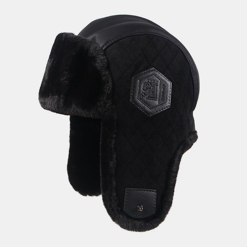 Hombres Faux Leather Grueso Cálido Lateral Orejeras Protección Ushanka Hat Trapper Hat Bomber Hat